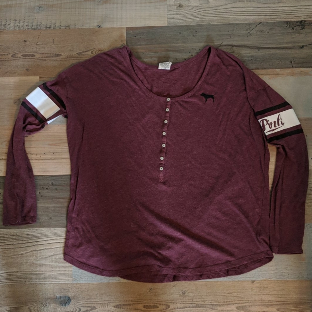 Pink Victoria Secret henley baseball tee